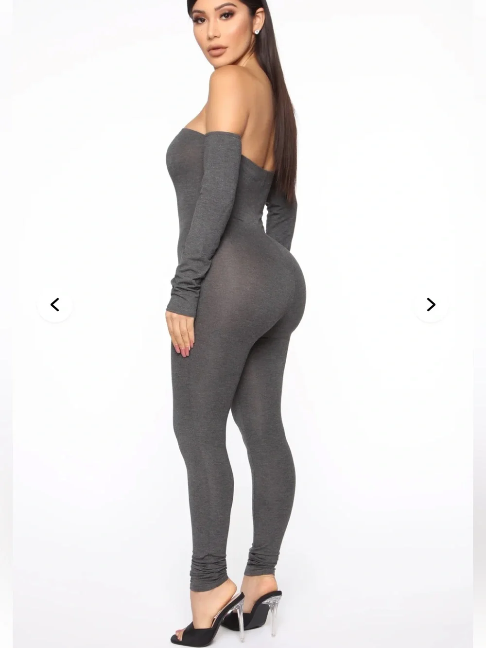 Fashion Nova Off-Shoulder Long Sleeve Jumpsuit in Charcoal Gray - NWT